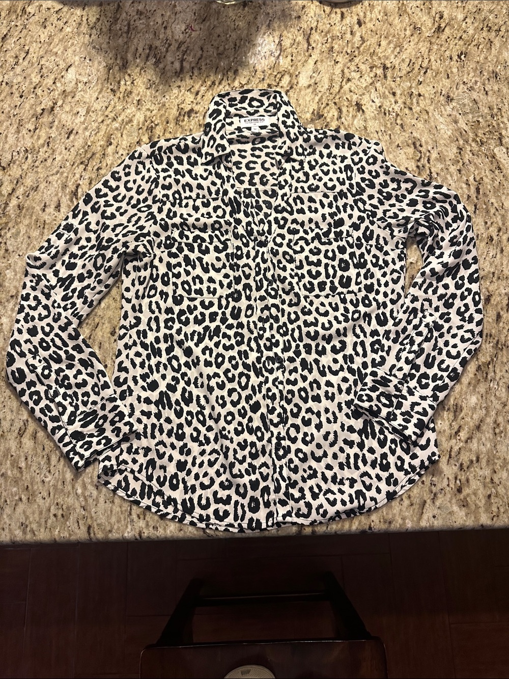 Express Leopard Print Button-Up Shirt - Black & Cream